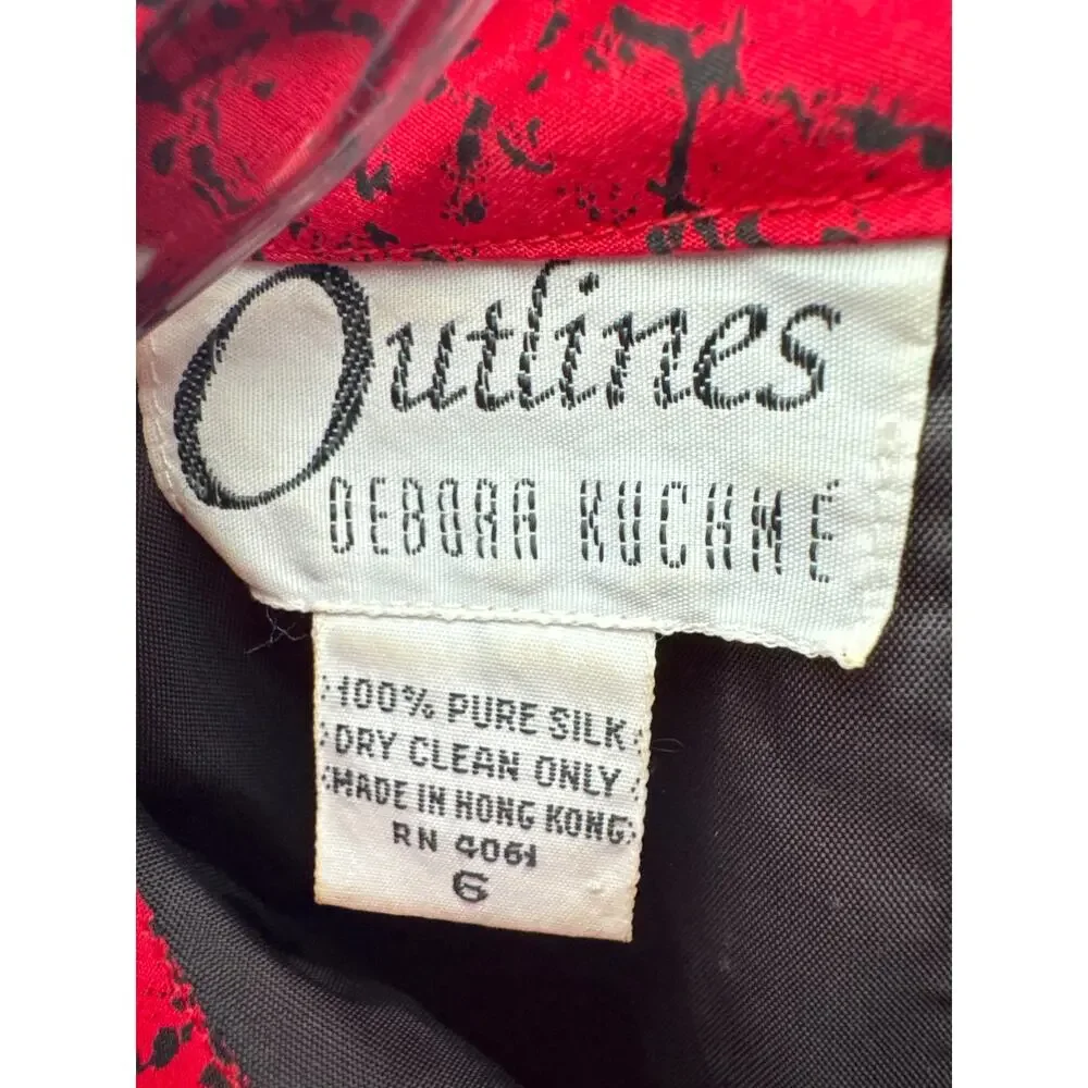 1980s Outlines Debora Kuchme Red Silk Balloon Hem Dress Lined size 6 oversized